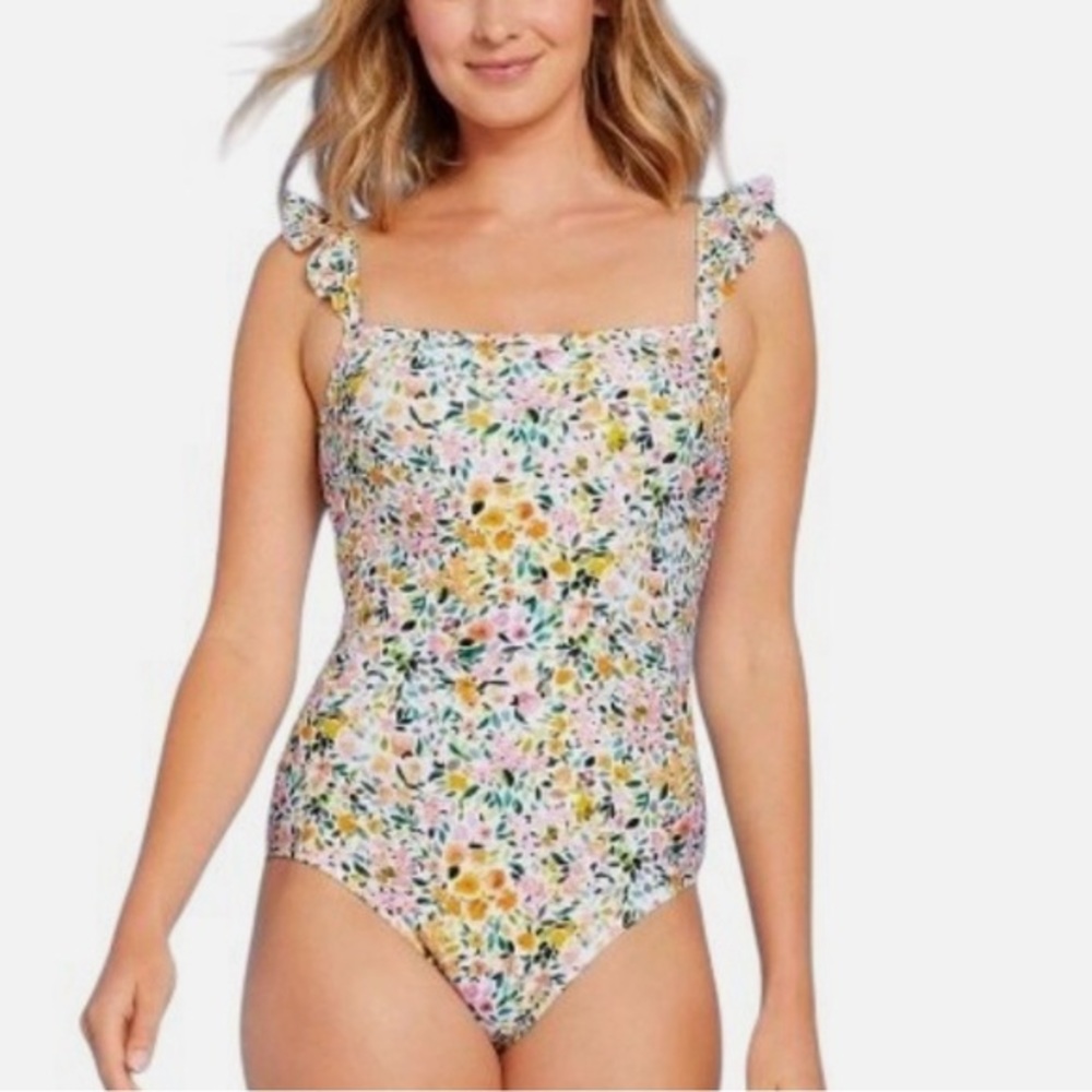 Kona Sol Floral Ruffle One-Piece Swimsuit